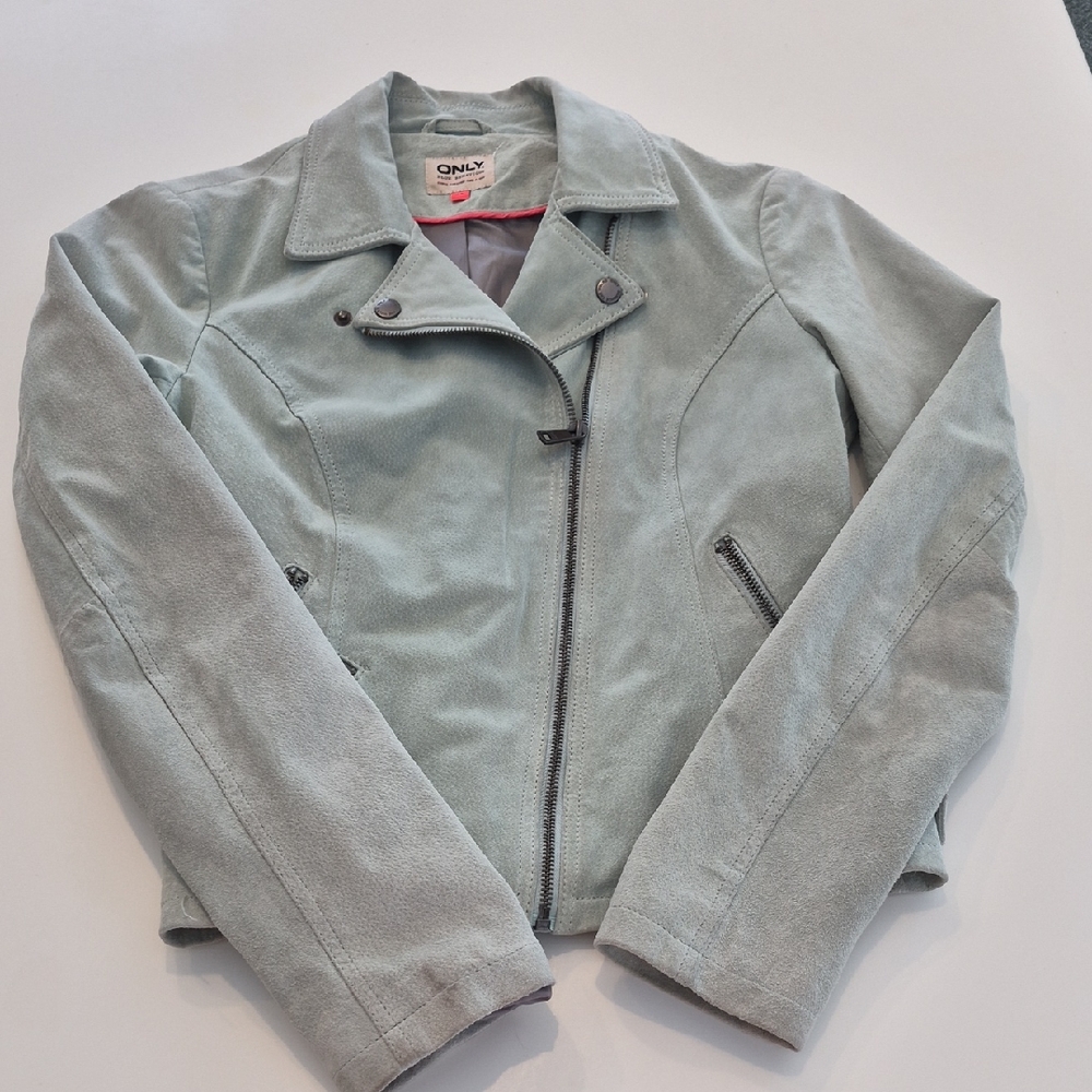 ONLY Mint Green Suede Biker Jacket